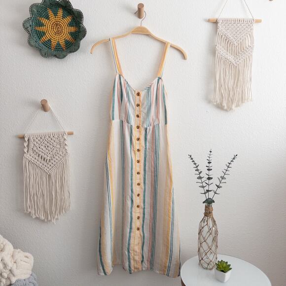 Madewell 100% Linen Striped Fitted-Bodice Midi Tank Sun Dress Size 2 - Picture 1 of 9